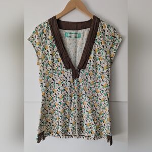 Fossil Y2K Style Cap Sleeve V Neck Top Pear Print